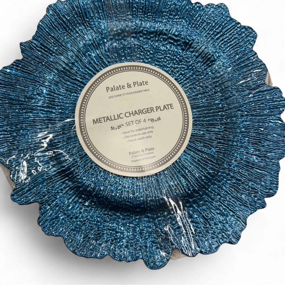 Palate & Plate Metallic Blue Charger Plates Set of 4 NWT